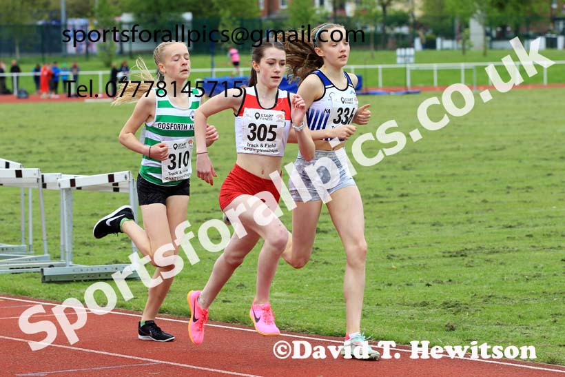 Girls Under-15s 800 metres, 2023 North Eastern Track and Field Champs., Middlesbrough Sports Village, Middlesbrough. Photo: David T. Hewitson/Sports for All Pics